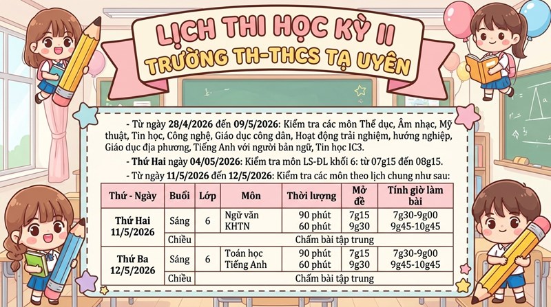 Thông báo lịch kiểm tra cuối HK2 NH: 2025-2026