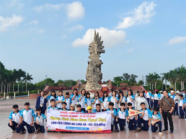 Trường THCS An Nhơn tổ chức hoạt động giáo dục ngoài giờ chính khóa cho học sinh - học kỳ 2 năm học 2025-2026 - Tại Khu công viên tượng Đài Long An – Vĩnh Long – KDL Sen Hồng Town.