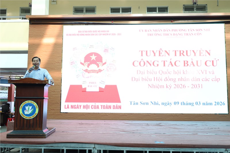 Trường THCS Đặng Trần Côn đã tổ chức tuyên truyền về công tác bầu cử đại biểu Quốc hội khóa XVI và đại biểu Hội đồng nhân dân các cấp nhiệm kỳ 2026–2031