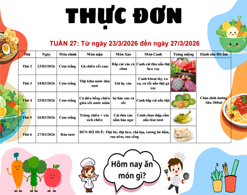 Trường THCS Đặng Trần Côn - Thực đơn ăn trưa tuần 09 HKII năm học 2025 - 2026