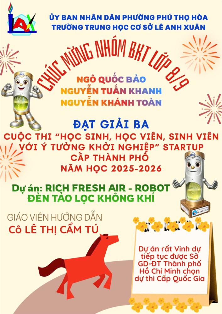 Giải Ba Hội thi “Học sinh, sinh viên với ý tưởng khởi nghiệp – STARTUP” cấp Thành phố năm học 2025–2026