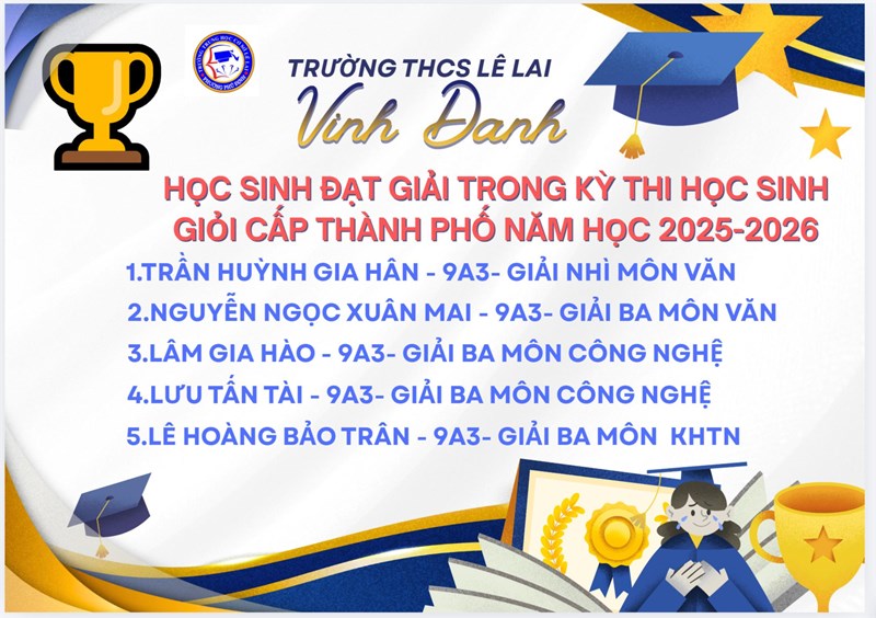 Chúc mừng các em học sinh đạt giải học sinh giỏi cấp thành phố - năm học 2025 - 2026