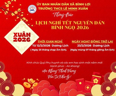 Thông báo về Lịch nghỉ Tết Nguyên đán Bính Ngọ năm 2026
