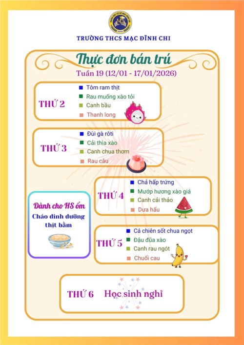 Thực đơn bán trú tuần 19 (12/01/2026 - 19/01/2026)