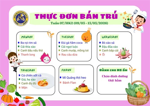 Thực đơn bán trú tuần 7 - HK2 (09/03/2026 - 13/03/2026)