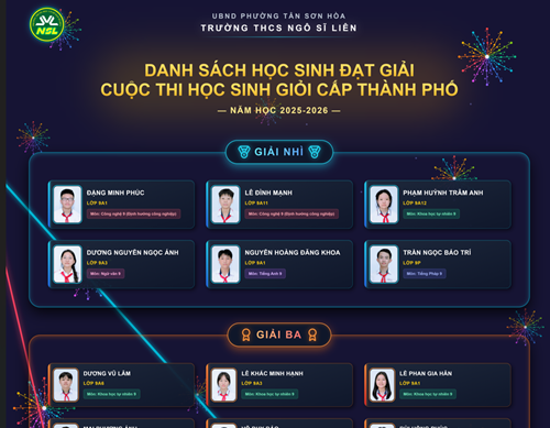 Danh sách học sinh lớp 9 đạt giải cuộc thi   Học sinh giỏi bộ môn cấp Thành phố  - Năm học 2025-2026