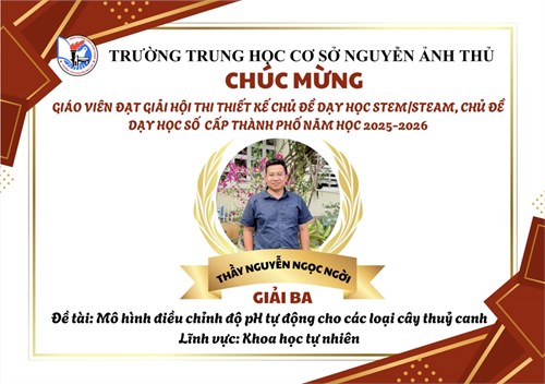 Chúc mừng giáo viên đạt giải hội thi thiết kế chủ đề dạy học stem/steam, chủ đề dạy học số -cấp thành phố năm học 2025-2026