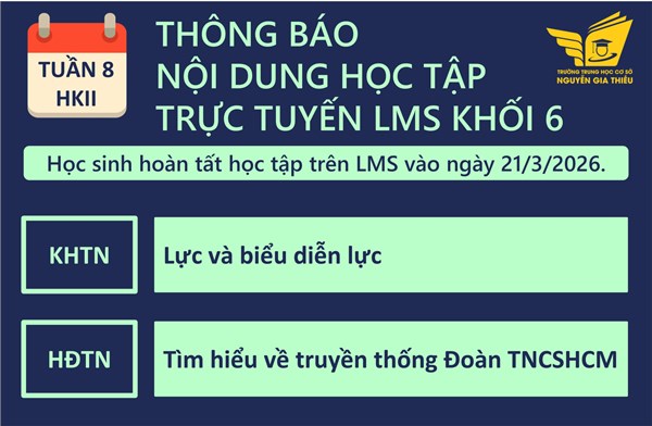 Nội dung học tập trực tuyến LMS tuần 8 - Học Kỳ 2 (Từ 16/3/2026 đến 21/3/2026)