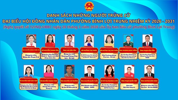 🎉🎉 chúc mừng 28 ứng cử viên trúng cử đại biểu hội đồng nhân dân phường bình lợi trung khoá i, nhiệm kỳ 2026 - 2031 🎊🎊