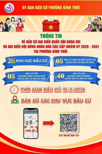 Thông tin về bầu cử Đại biểu Quốc hội Khóa XVI và Đại biểu Hội đồng Nhân dân các cấp nhiệm kỳ 2026 – 2031 tại phường Bình Thới (song ngữ Việt – Hoa)