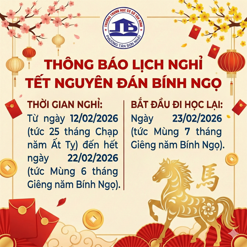 Thông báo lịch nghỉ Tết Nguyên đán Bính Ngọ 2026