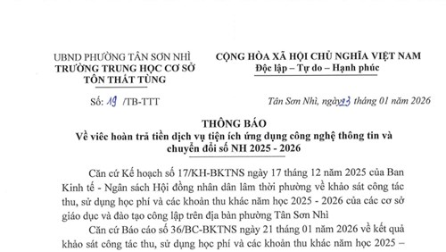 Thông báo hoàn trả tiền dịch vụ tiện ích ứng dụng công nghệ thông tin và chuyển đổi số NH 2025-2026