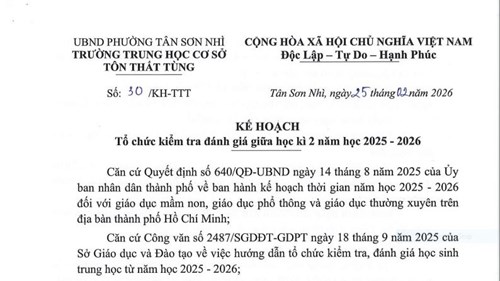 Kế hoạch Tổ chức kiểm tra đánh giá giữa học kì 2 năm học 2025 - 2026