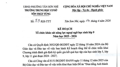 Kế hoạch Tổ chức khảo sát năng lực ngoại ngữ học sinh lớp 9, năm học 2025 - 2026