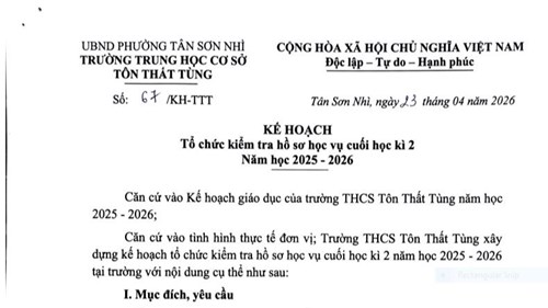 Kế hoạch Tổ chức kiểm tra hồ sơ học vụ cuối học kì 2, năm học 2025 - 2026