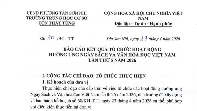 Báo cáo kết quả Tổ chức hoạt động Hưởng ứng Ngày Sách và Văn hóa đọc Việt Nam lần thứ 5 năm 2026