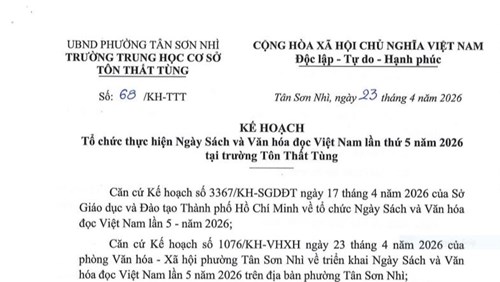 Kế hoạch Tổ chức thực hiện Ngày Sách và Văn hóa đọc Việt Nam lần thứ 5 năm 2026 tại trường Tôn Thất Tùng