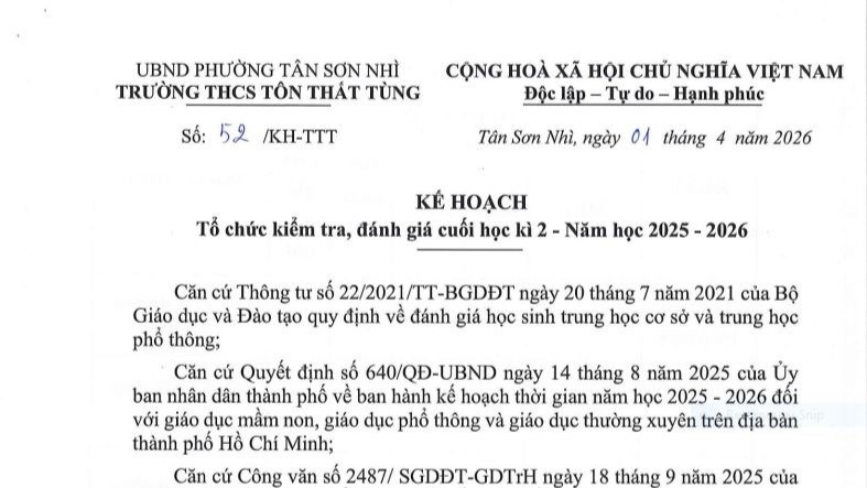 Kế hoạch Tổ chức kiểm tra, đánh giá cuối học kì 2, năm học 2025-2026