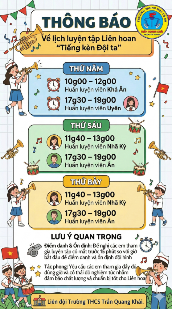 Thông báo về lịch luyện tập Liên hoan “Tiếng kèn Đội ta”