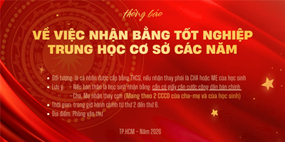 Thông báo nhận bằng tốt nghiệp THCS.