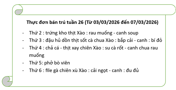 Thực đơn tuần 26 (từ ngày 05/03/2026 đến 07/03/2026)